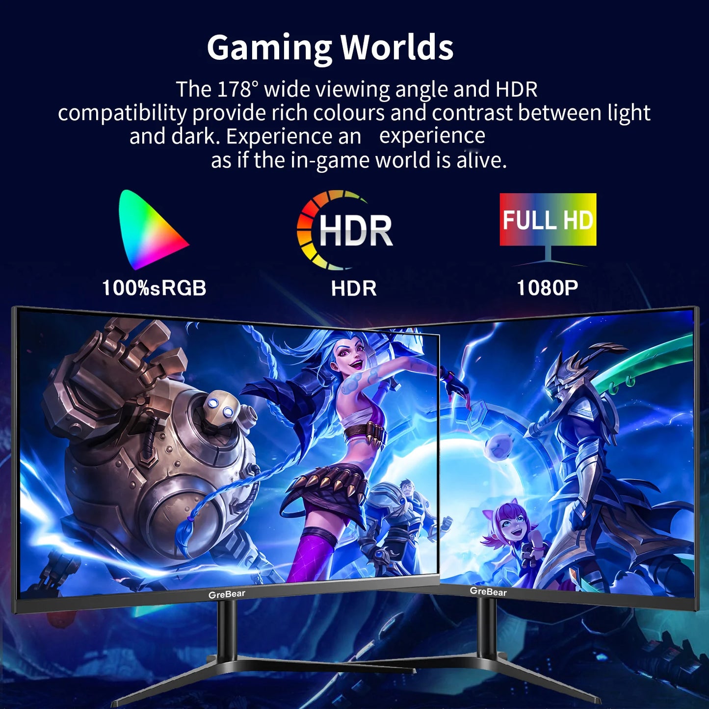 Grebear Gaming Monitor 27 Inch 165Hz 1ms PC Gaming Computer Monitor -FHD 1080P/AMD FreeSync/1 X HDTV 2.0/1 X Display Port 1.4/Bl
